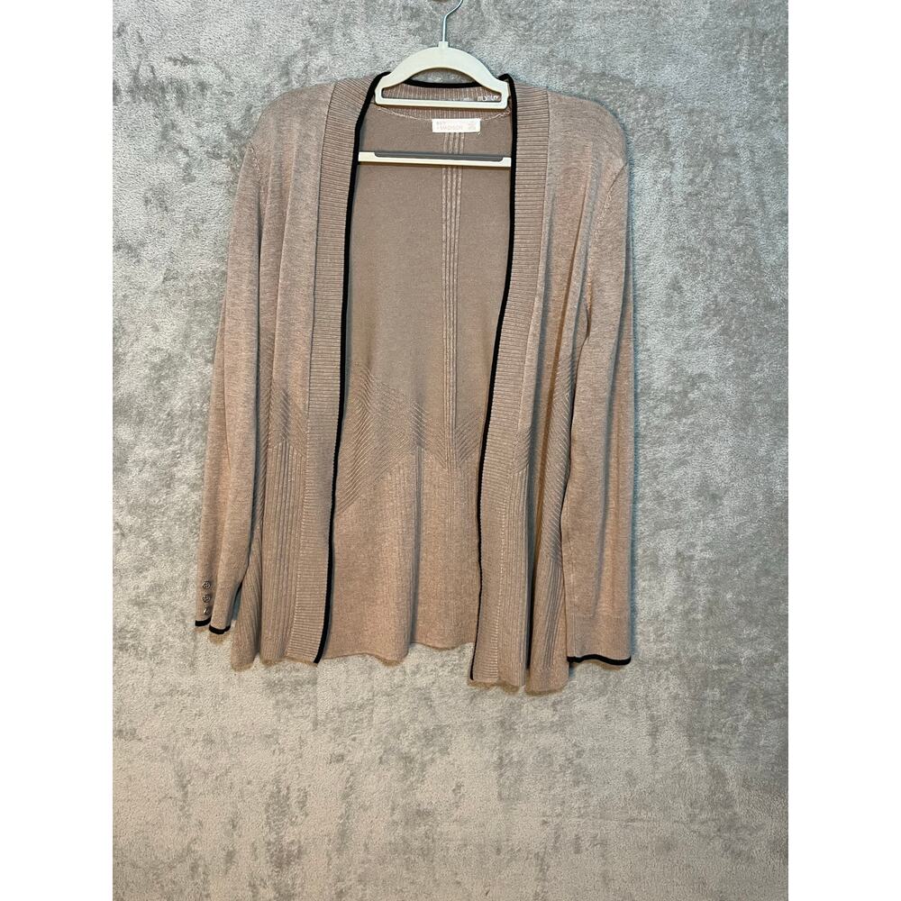 89th & Madison Cardigan Sweater Large Brown Black Trim Preppy Granola Girl